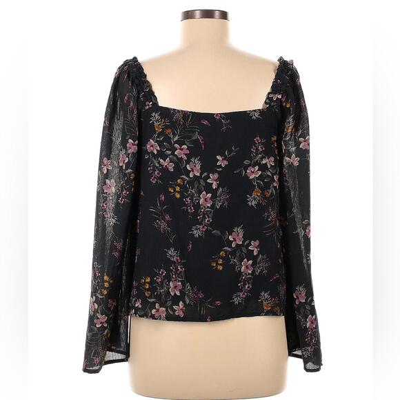 June & Hudson Green Floral Long Sleeve Flowy Square Neck Blouse- Size Small - Picture 3 of 8